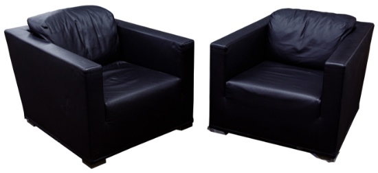 (Attributed to) Molteni Italian Black Leather Armchairs