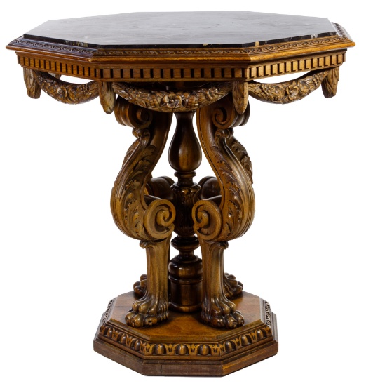 Victorian Carved Mahogany Marble Top Table