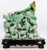 Chinese Jadeite Jade Fish and Waterlilies Carving