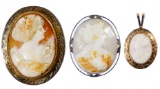14k Gold and 10k Gold Carved Cameo Brooch / Pendant Assortment
