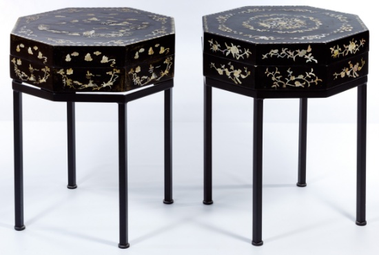 Asian Style Mother of Pearl Inlaid Box Tables