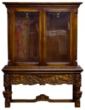 Carved Walnut Stained Display Cabinet