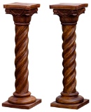 Stained Carved Wood Plant Stands