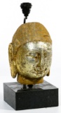 Chinese Gilt Sandstone Buddha Head on Marble Plinth