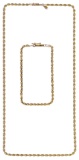 14k Gold Twisted Rope Necklace and Bracelet Set