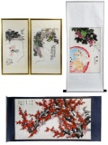 Asian Watercolor Scroll and Framed Art Assortment