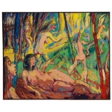 Beard (American, 20th Century) 'Naked Ladies in the Trees' Oil on Canvas