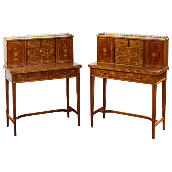 Sheraton Revival Inlaid Mahogany Desks