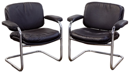 MCM Chrome and Leather Armchairs