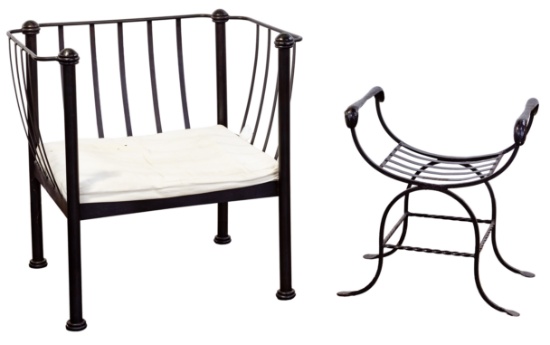 MCM Wrought Iron Club Chair and Bench