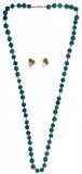 18k Yellow Gold Clip-on Earrings and Jadeite Jade Necklace