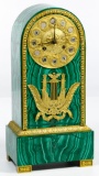 Empire Style Gilt Bronze and Malachite Mantel Clock