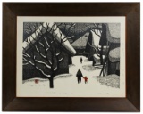 Kiyoshi Saito (Japanese, 1907-1997) 'Winter in Aziu (II)' Woodblock Print