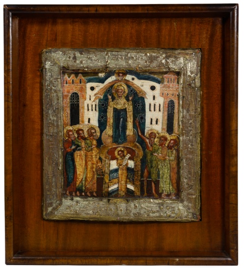 Russian Wood Icon 'Protection of the Mother of God'