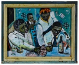 Wayne Manns (American, 20th Century) 'Cheatin' M... at the Card Table' Acrylic and Found Objects on