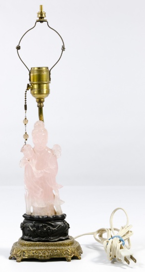 Chinese Guan Yin Rose Quartz Lamp