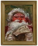C. Hall (20th Century) 'Dear Santa I Love You' Oil on Masonite