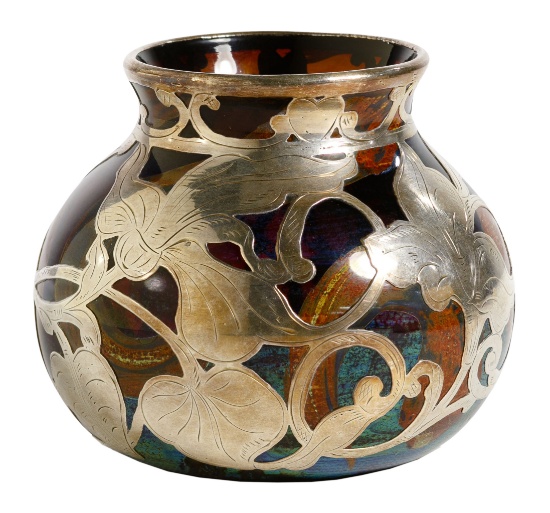 Amberina Glass Vase with Fine Silver Overlay