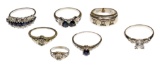 18k, 14k and 10k White Gold, White Topaz, Sapphire and Diamond Ring Assortment