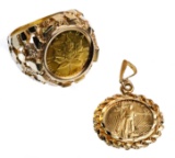 1989 $5 American Eagle Coin in 14k Gold Pendant