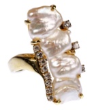 18k Yellow Gold, Pearl and Diamond Ring