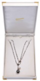 14k White Gold, Pearl and Diamond Pendant on Necklace