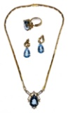 18k Yellow Gold, Blue Topaz and Diamond Jewelry Suite