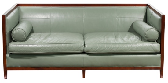 Baker Furniture Wood and Leather Couch