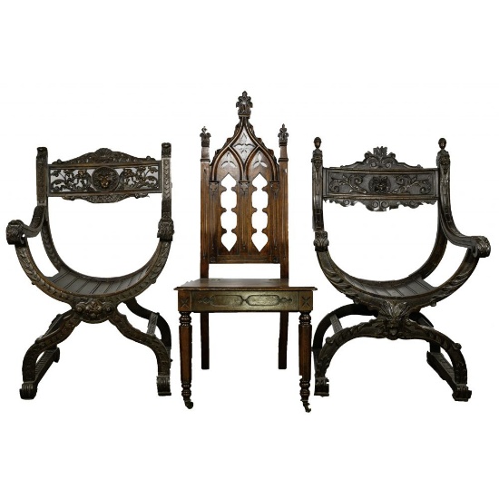 Gothic Revival Carved Wood Chair Assortment