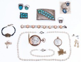 14k Gold, Sterling Silver, Costume Jewelry and Pocket Watch Assortment
