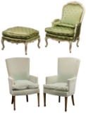 French Provincial Style Upholstered Chair and Ottoman