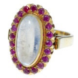 18k Yellow Gold, Ruby and Moonstone Ring