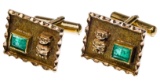 18k Yellow Gold and Emerald Cuff Links