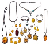 Sterling Silver, Amber and Turquoise Jewelry Assortment