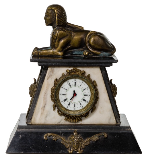 Bronze and Marble Architectural Mantle Clock