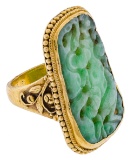 Gold and Carved Jadeite Jade Ring