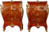 Rococo Revival Style Marble Top Bombe Chests