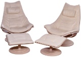 Nelo Swedish Modern Leather Chairs and Ottomans