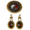 14k Yellow Gold and Pietra Dura Jewelry Suite