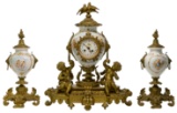 French Belthazar Style Mantel Clock and Garniture Suite
