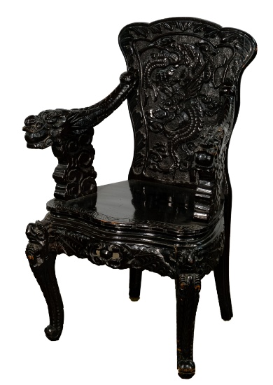 Japanese High Relief Carved Dragon Chair