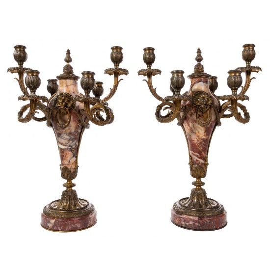 French Bronze and Marble Garnitures