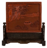 Chinese Cinnabar Style Red Lacquer Table Screen