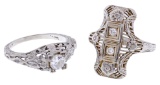 18k White Gold and Diamond Art Deco Style Rings