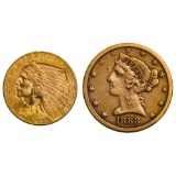 1888-S $5 and 1929 $2 1/2 Gold VF/Unc.
