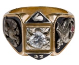 14k Yellow Gold and Diamond Masonic Ring
