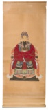 Asian Gouache Ancestor Portrait Scroll