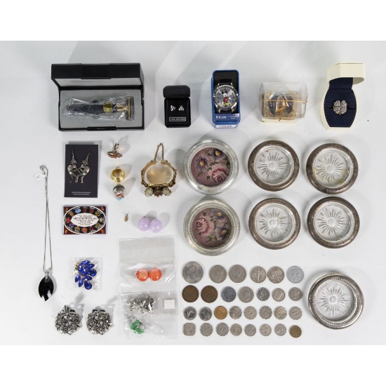 Silver and Costume Jewelry, Wrist Watches, Silver Hollowware and Coin Assortment