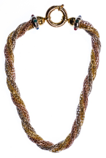 14k Tri-Color Gold Twisted Necklace