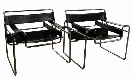 MCM Chrome and Leather Wassily Style Chairs